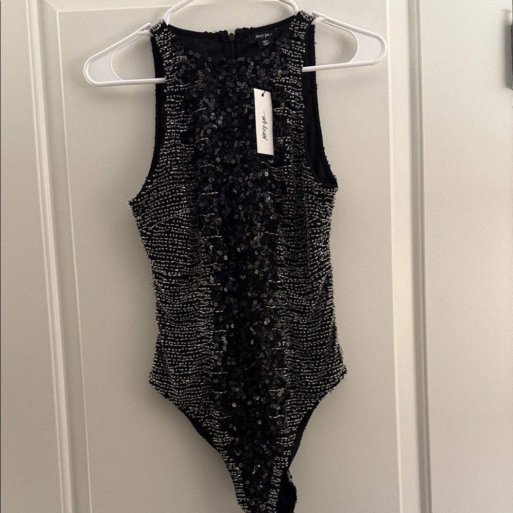 Sequin Embellished Black Bodysuit Rave Festival